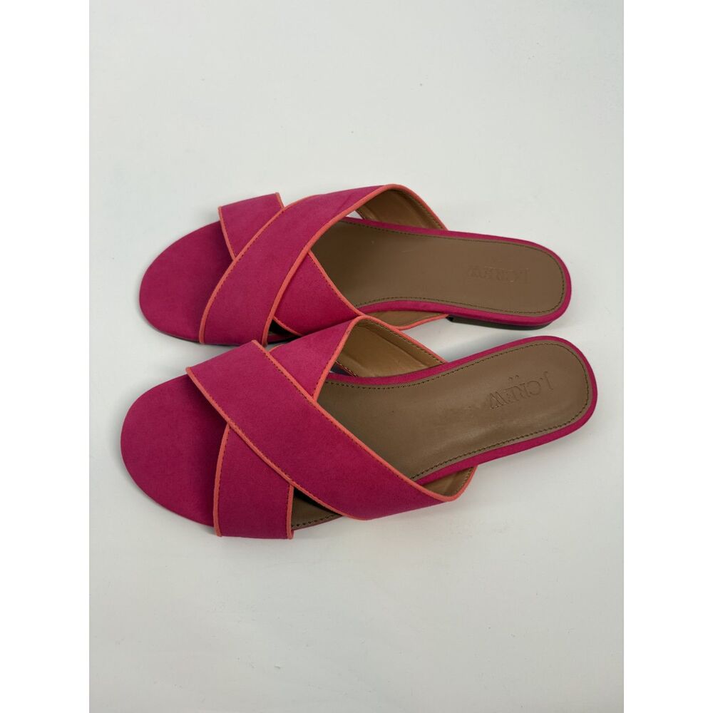 J.Crew Pink Suede Slide Sandals | Crisscross Strap Flat Sandals - Picture 5 of 8